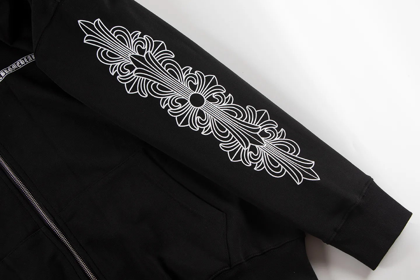 P290 Chrome Hearts Chrome Hearts Horseshoe Cross Sanskrit Cardigan Hooded Sweatshirt Size: S M L XL Color: Black, White